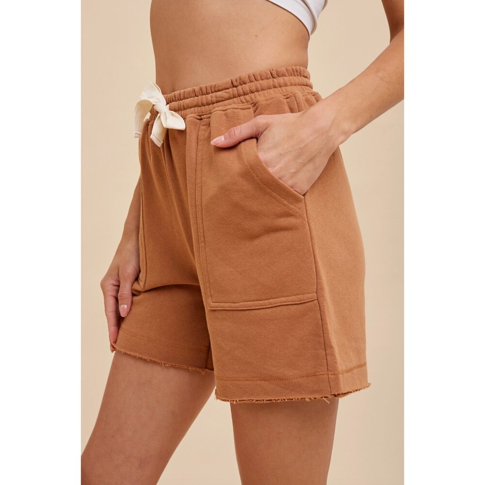 Garment Washed French Terry Shorts - Camel